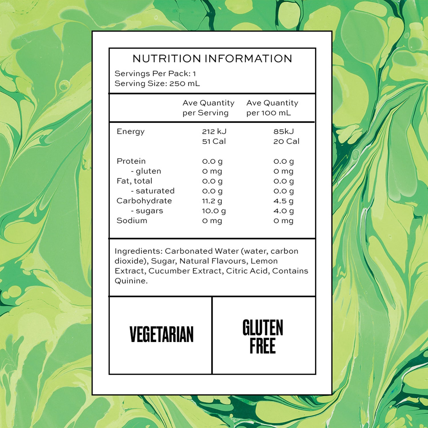 Nutrition facts for CUCUMBER G&T