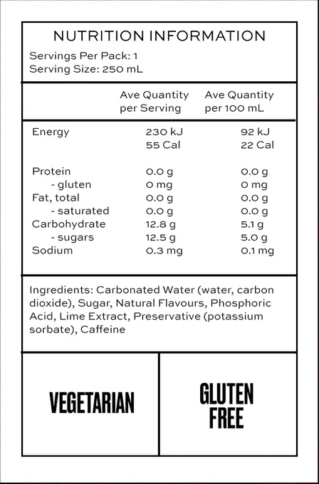 Nutrition facts for CUBA LIBRE