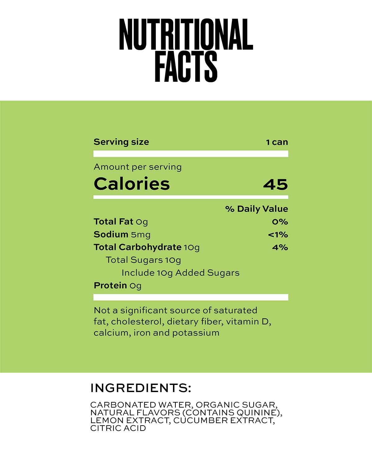 Nutrition facts for CUCUMBER G&T (12 PACK)