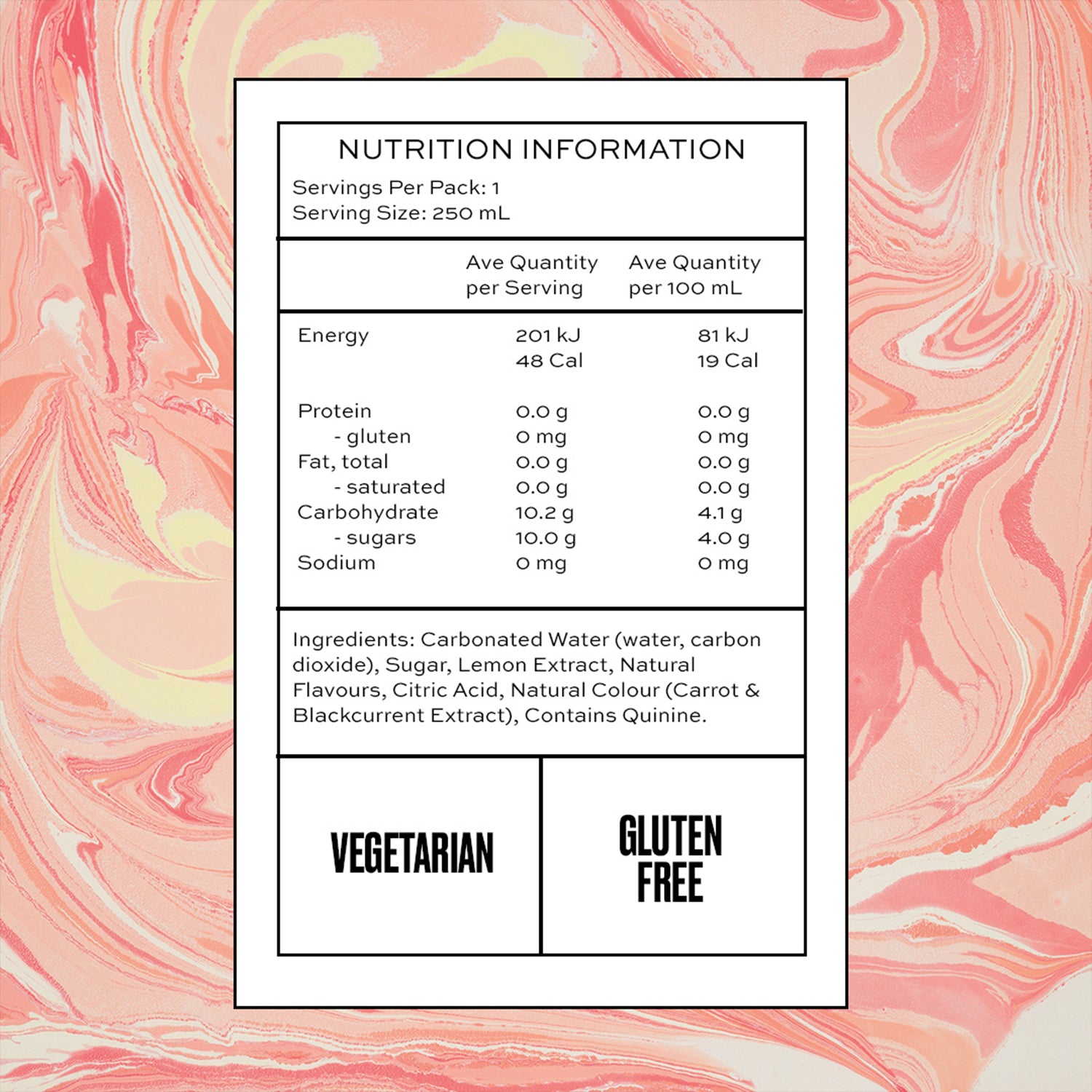 Nutrition facts for PINK GRAPEFRUIT & ROSE G&T