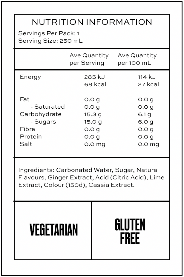 Nutrition facts for SPICED RUMM & GINGER