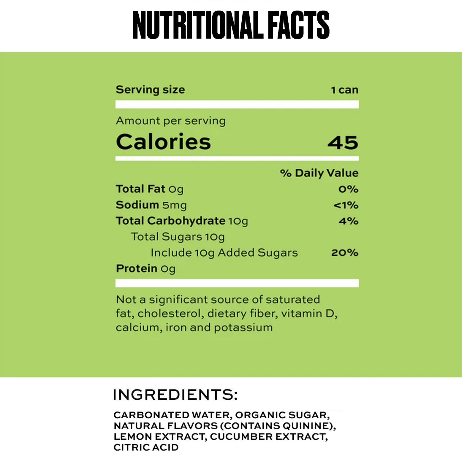 Nutritional facts label for a product with green background