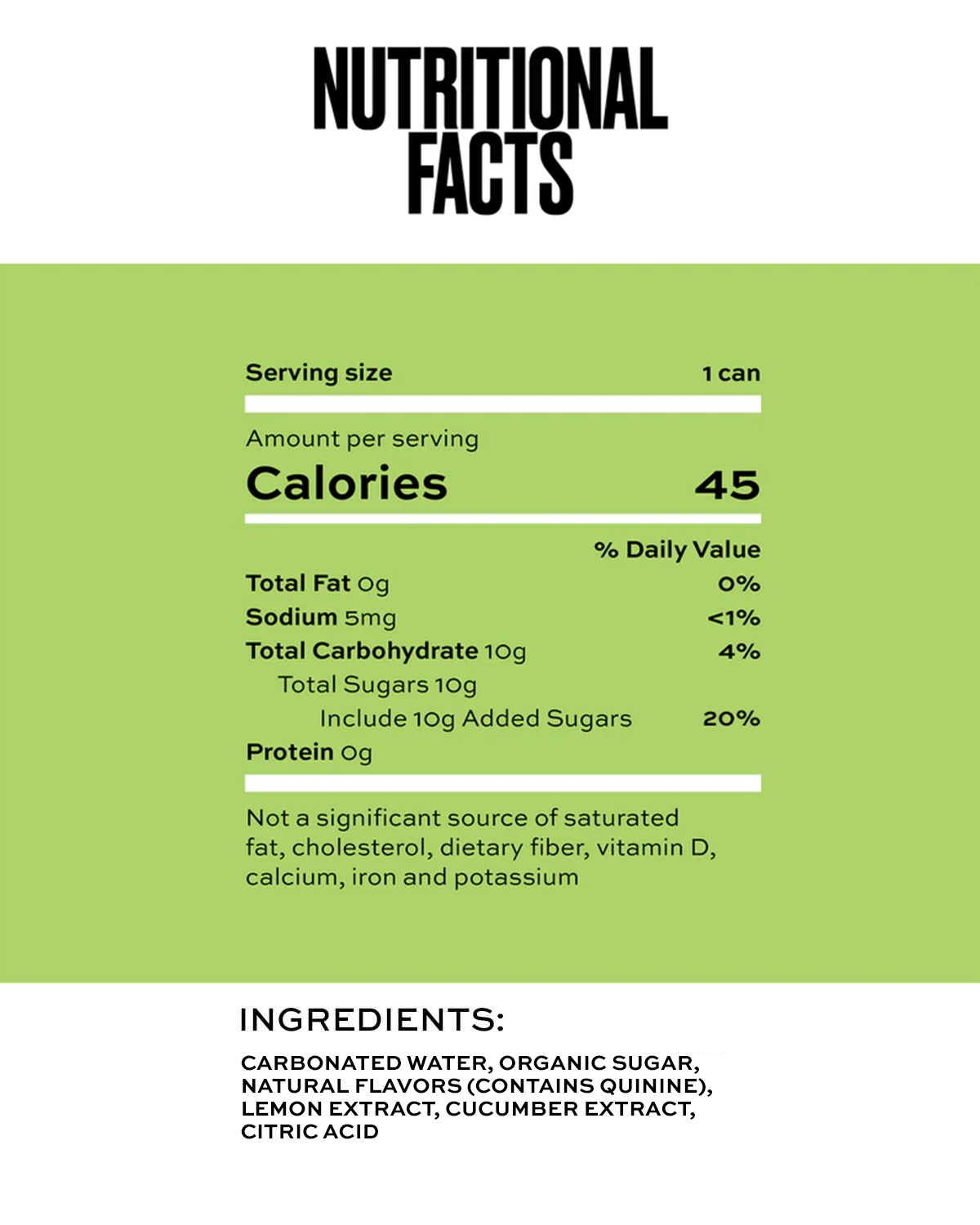 Nutrition facts for CUCUMBER G&T (12 PACK)