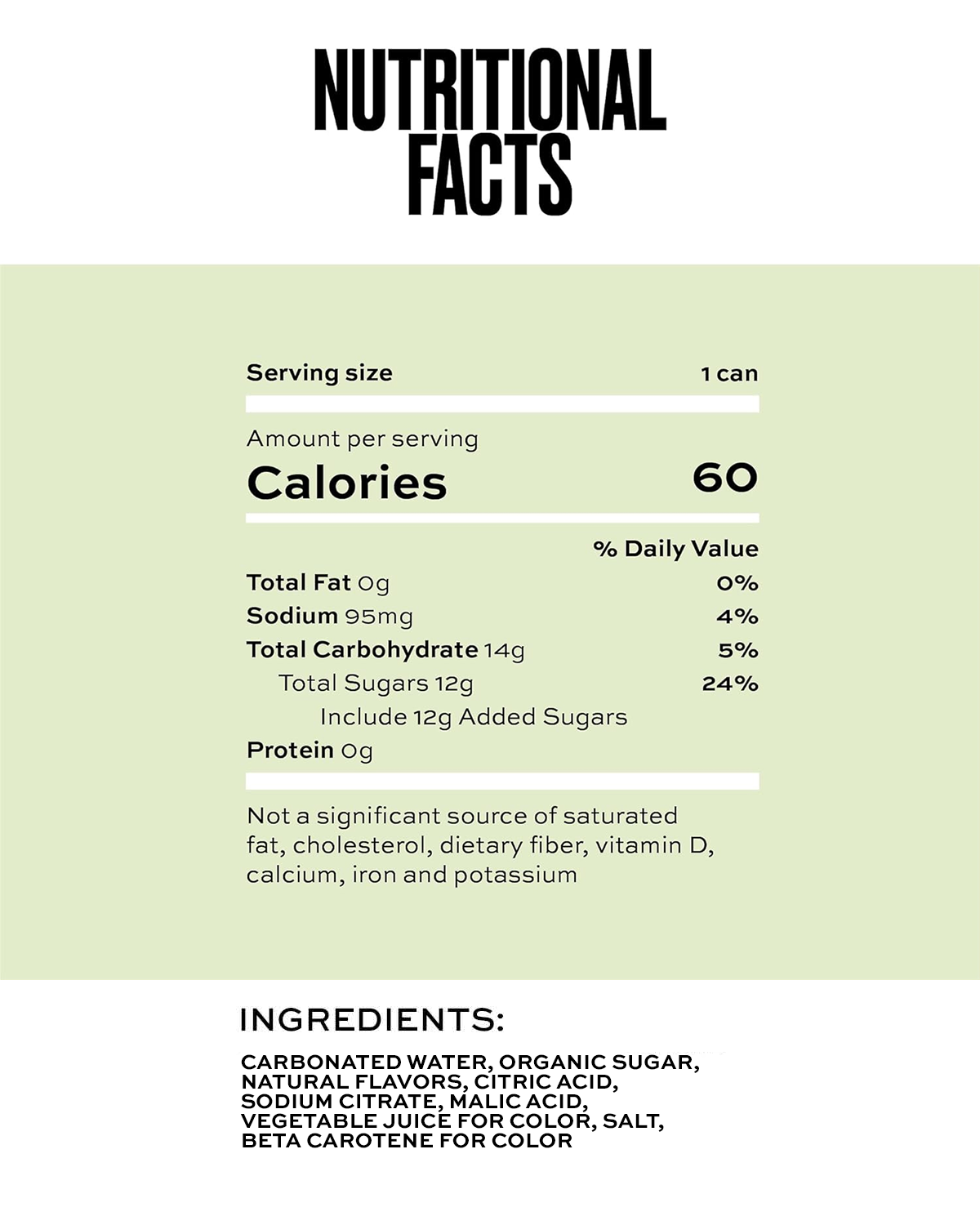 Nutrition facts for MARGARITA (12 PACK)