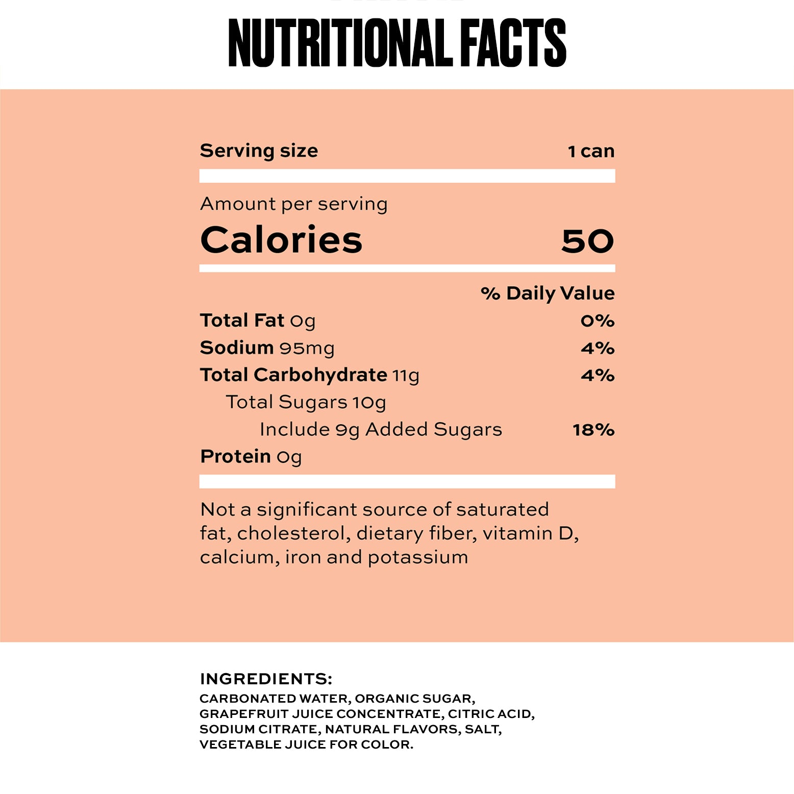 Nutritional facts label for a product on a peach background