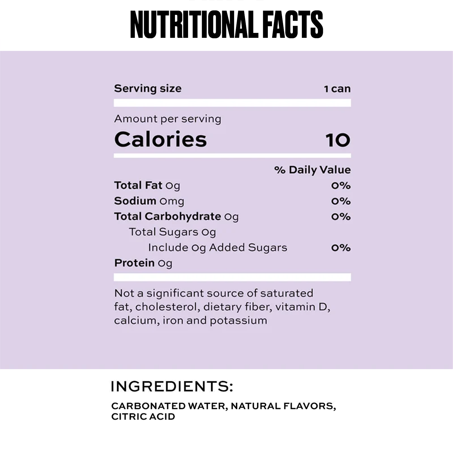 Nutritional facts label for a product with a light purple background