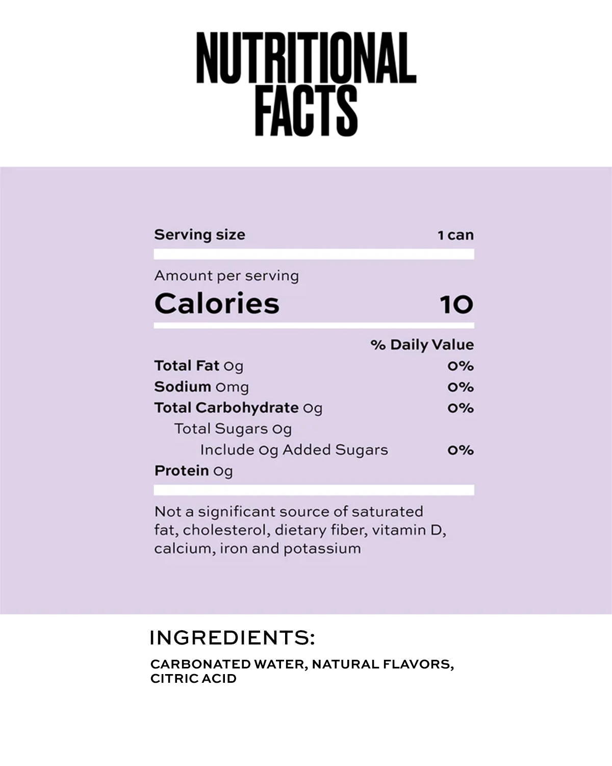 Nutrition facts for VOD%A SPRITZ (12 PACK)