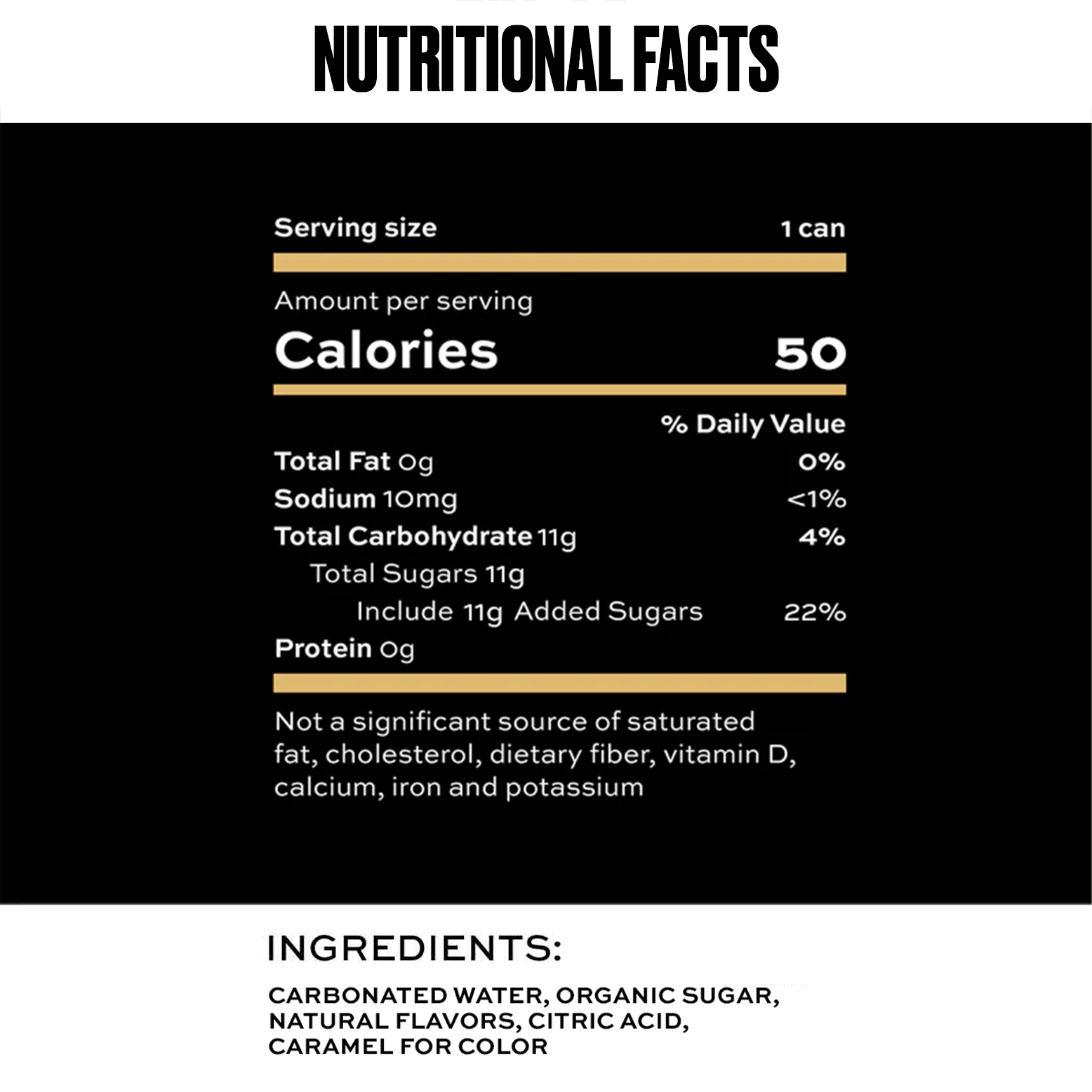 Nutritional facts label for a product with black background and white text.