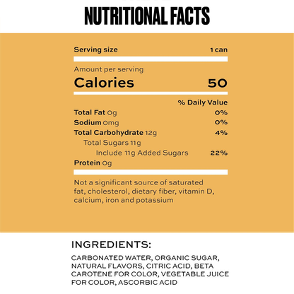 Nutritional facts label for a can of Apero Spritz with a yellow background