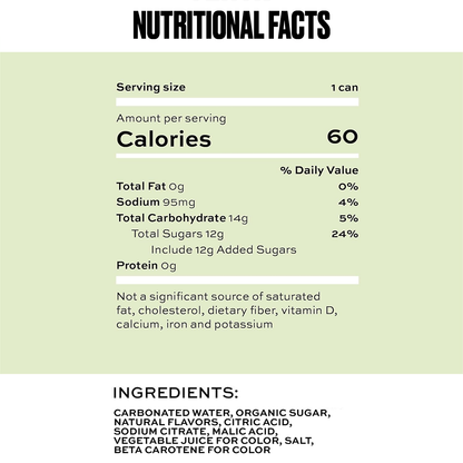 Nutritional facts label for a product with serving size, calories, and ingredient list.