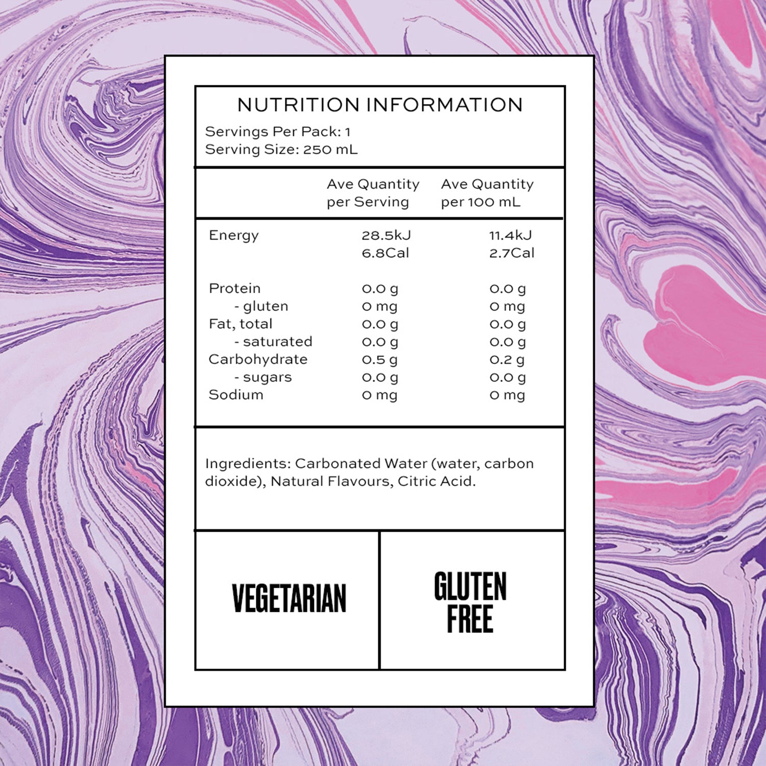 Nutrition facts for VOD%A SPRITZ