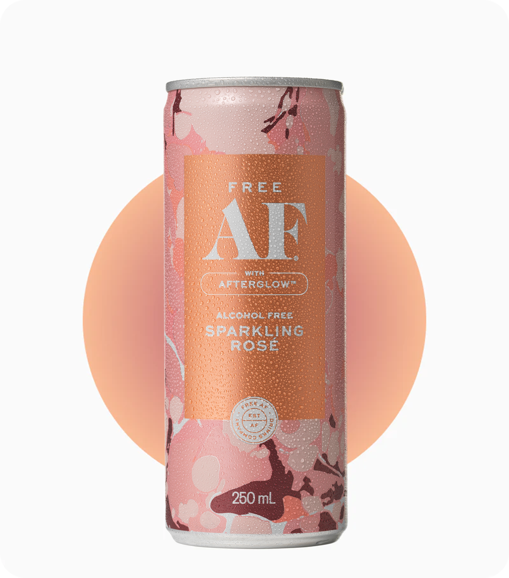 Alcohol-free sparkling rose can with floral design on a white background