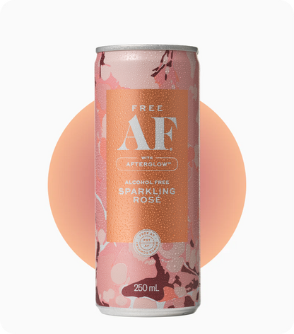 Alcohol-free sparkling rose can with floral design on a white background