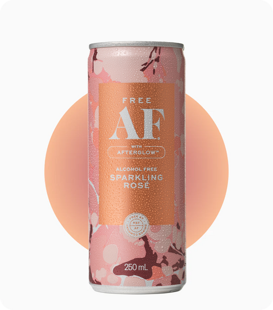 Alcohol-free sparkling rose can with floral design on a white background